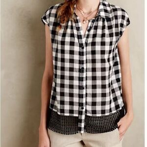Anthropologie Holding Horses Nellie Gingham Top Cap Sleeve Black and White Check